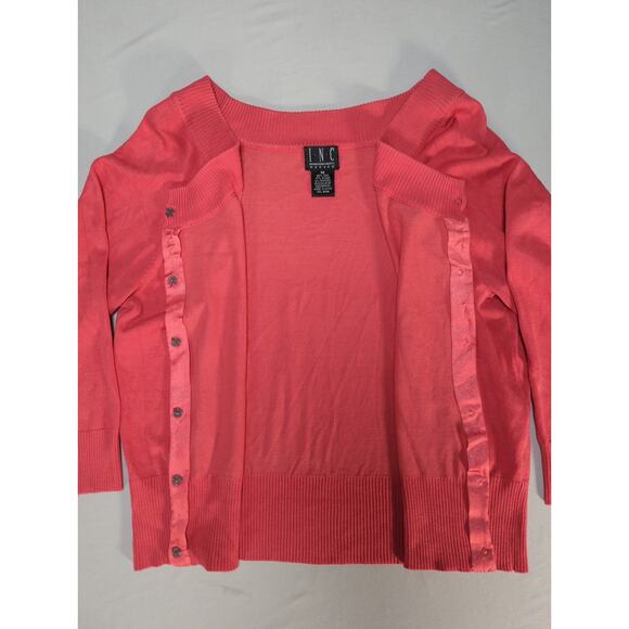 INC Petite Womens M Silk Blend Cardigan Sweater Coral Rhinestone Buttons - Picture 9 of 15